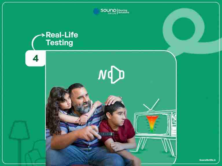 Step 4, real-life testing: a father and two children watching television at home