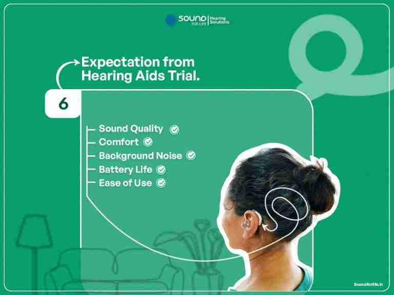 Step 6, what to expect from a trial: a checklist of sound quality, comfort, background noise, battery life and ease of use
